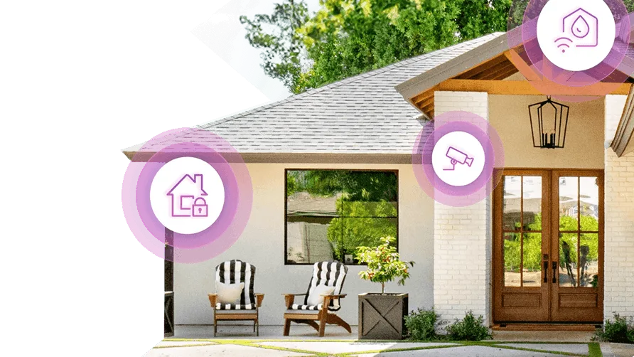 A grand home shown with icons illustrating the variety of service available through Custom Home.