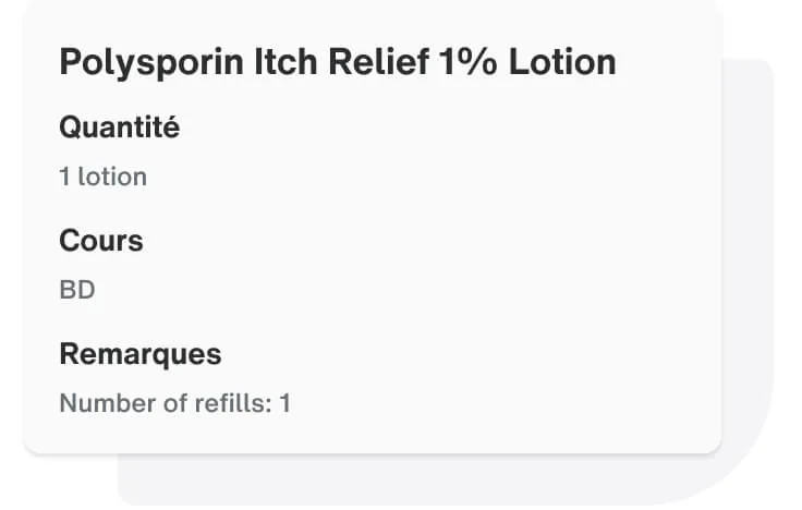 Écran de l’application affichant les détails de l’ordonnance