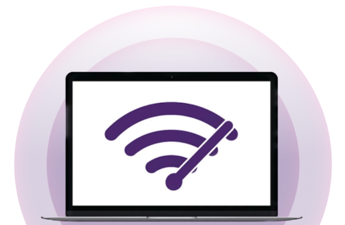 A laptop with the Wi-Fi speed logo on its screen.