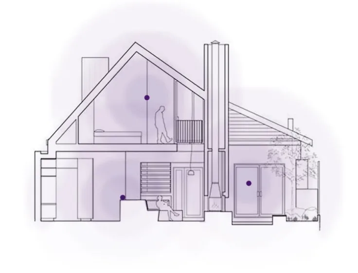 A diagram of a house shows reliable Wi-Fi signals in every corner of the house with Wi-Fi Plus.