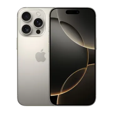 Front and back view of the iPhone 16 Pro in Natural Titanium