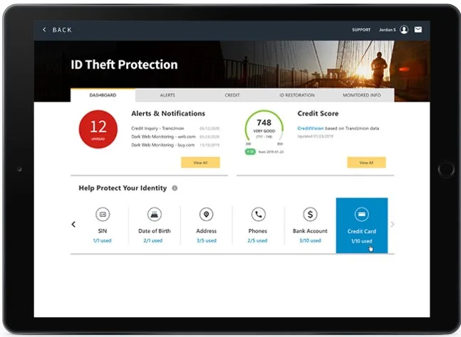 A tablet displaying Norton’s ID Theft Protection dashboard interface.