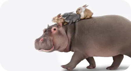 Walking hippo with bunnies on top