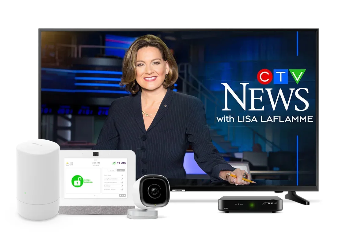 The Movers Bundle features TELUS Optik TV, SmartHome Security control panel and security camera and TELUS Wi-Fi 6 hardware.