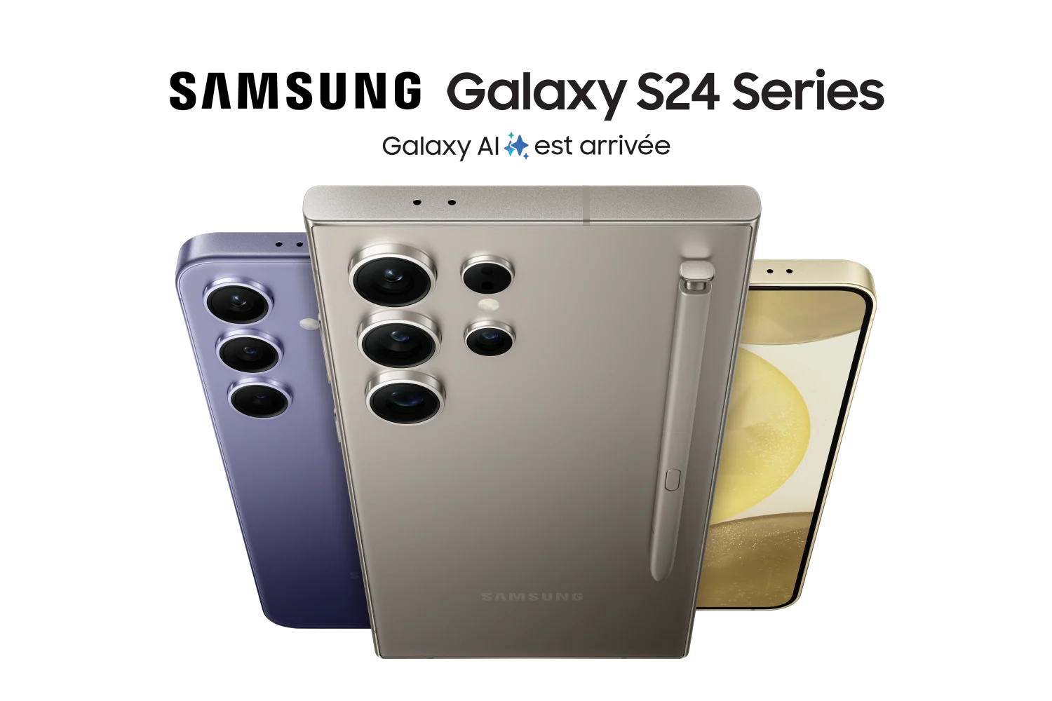 Une image de divers téléphones de la série Samsung Galaxy S24.