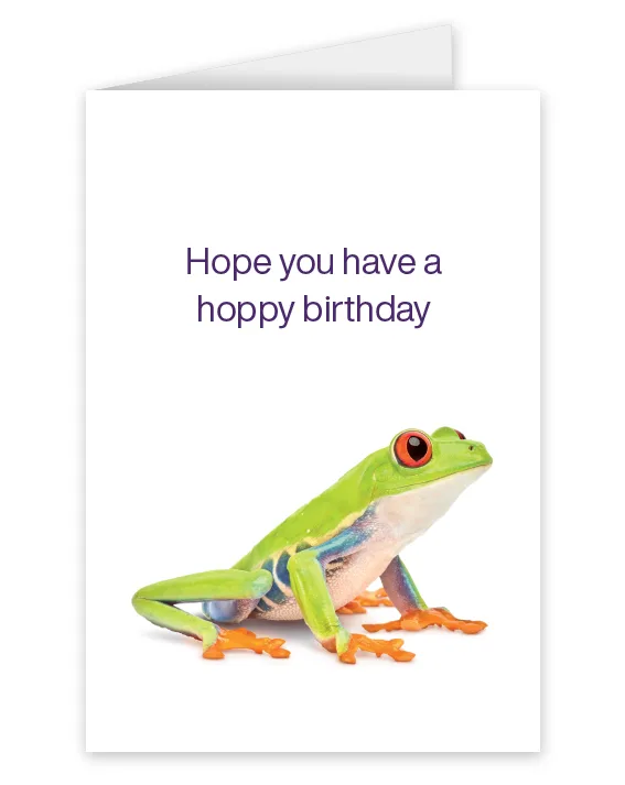 A card featuring a frog that says: Hope you have a hoppy birthday