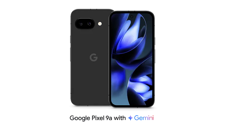 Front and back view of Google Pixel 9a. 