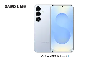 Front and back view of the Samsung Galaxy S25, powered by Galaxy AI.