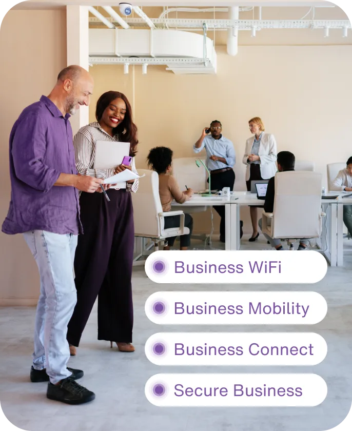 An office with various groups using all TELUS products within the workforce