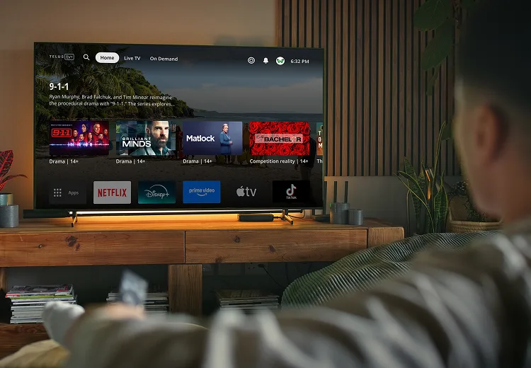 A TV set displaying streaming apps like Netflix, Prime Video, and Apple TV+.