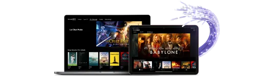 A laptop and a tablet computer are used to watch TELUS TV- powered by TELUS PureFibre gigabit internet