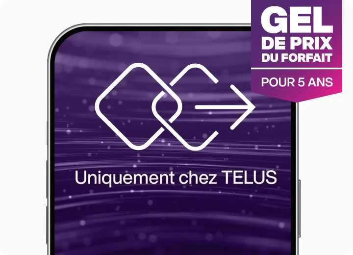 Visuel de téléphone avec pastille Gel de prix; « Uniquement chez TELUS ».