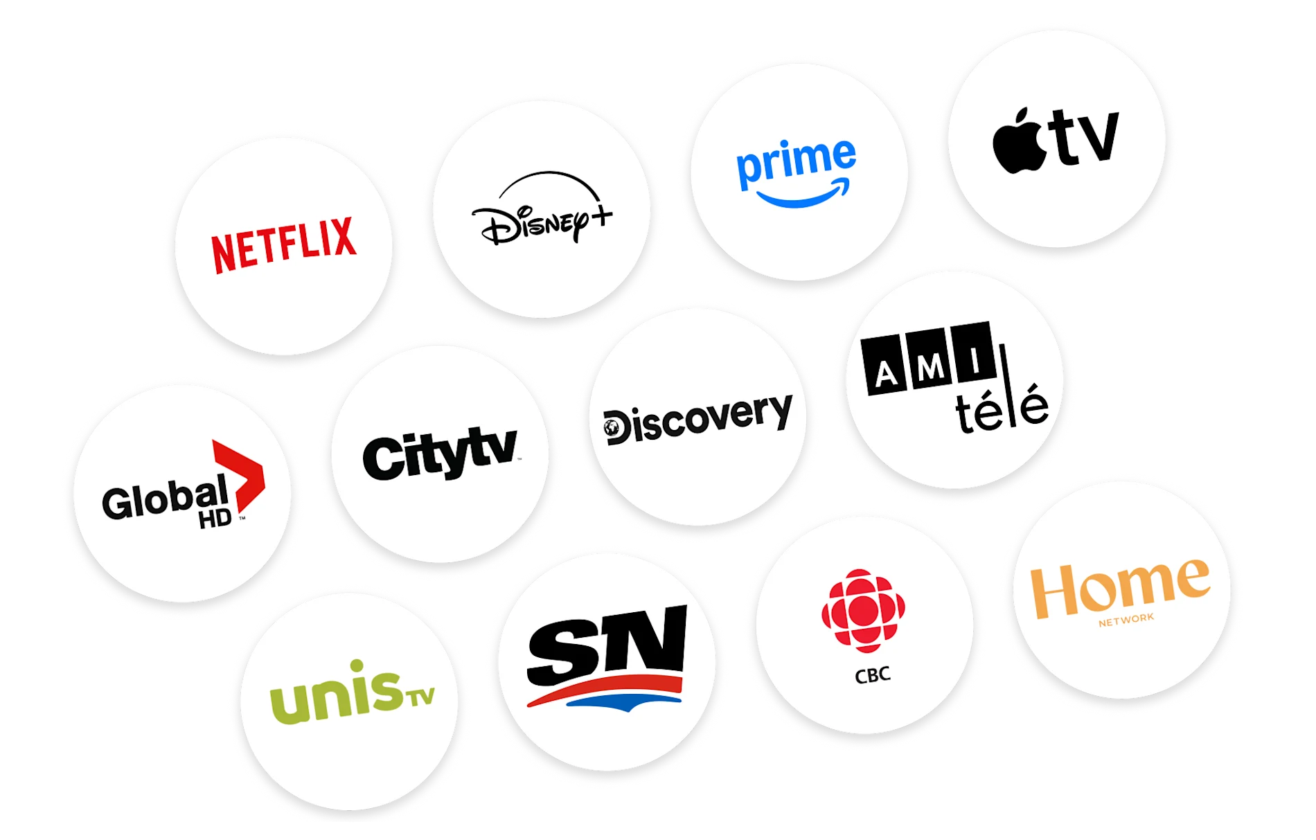 Logos de divers services de diffusion en continu et chaînes de télévision en direct