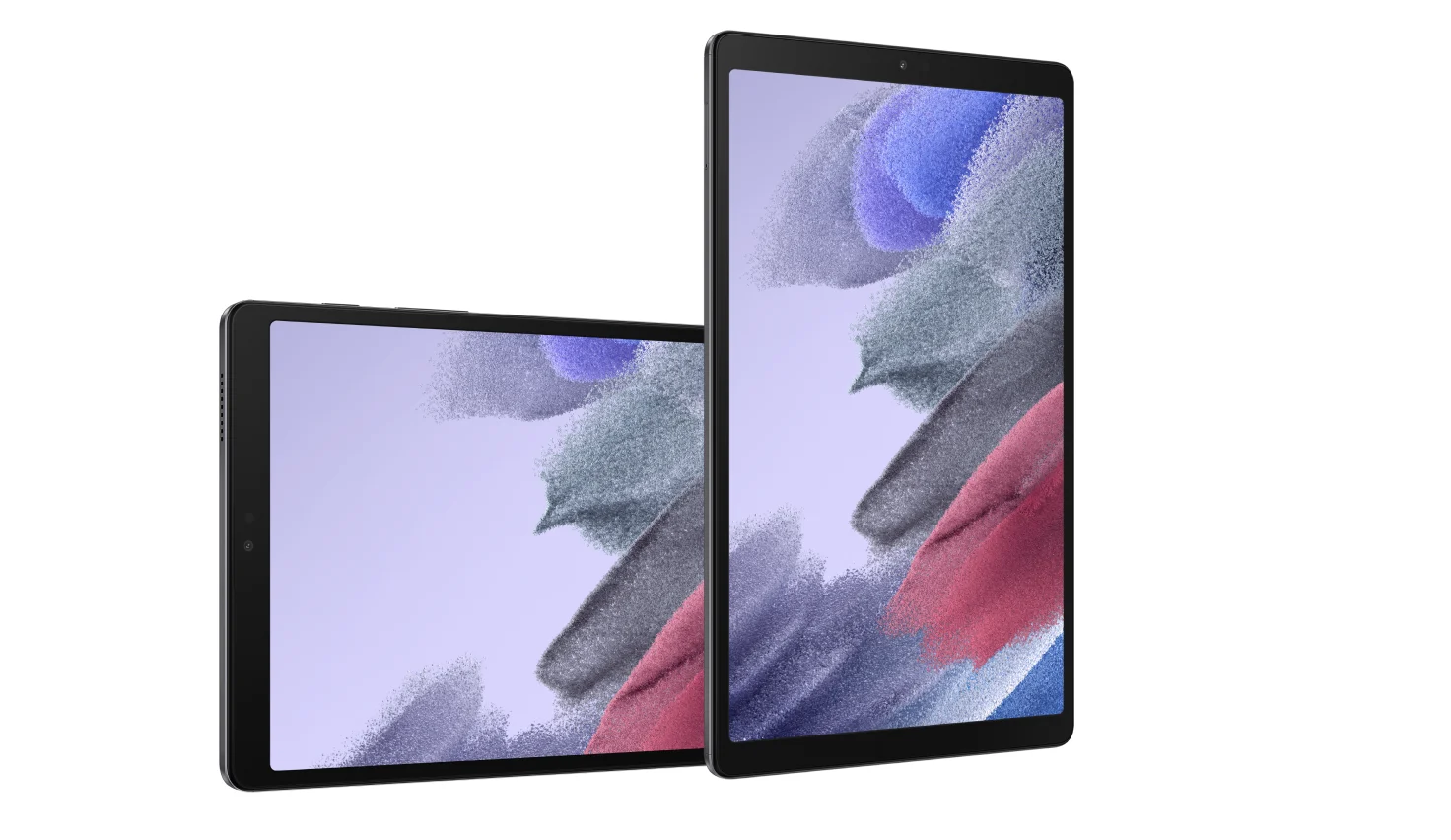 Arrière et avant de la tablette Samsung Galaxy Tab A7 Lite de couleur grise.