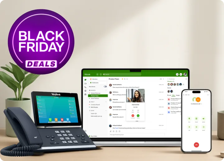 Dark grey and silver landline phone with a large, built-in touch screen. A roundel reads "Black Friday Deals"