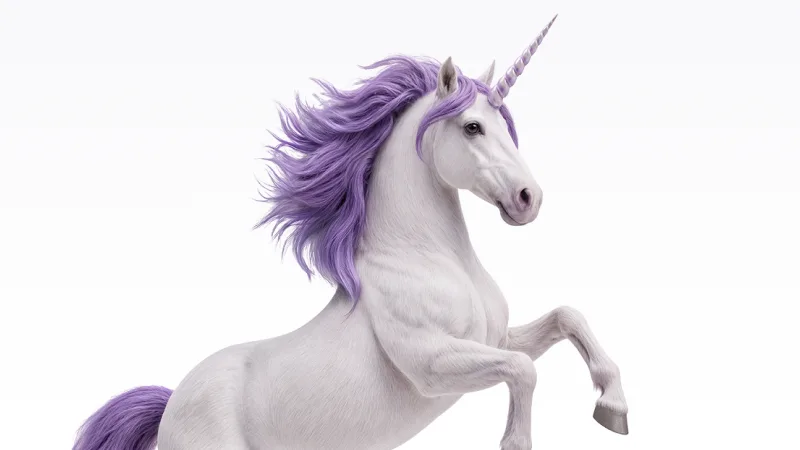Une majestueuse licorne blanche qui se cabre.