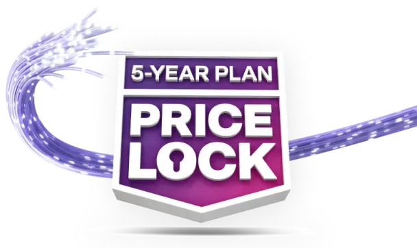 An image featuring the TELUS 5-year Internet rate plan price lock logo in a purple and pink gradient banner.