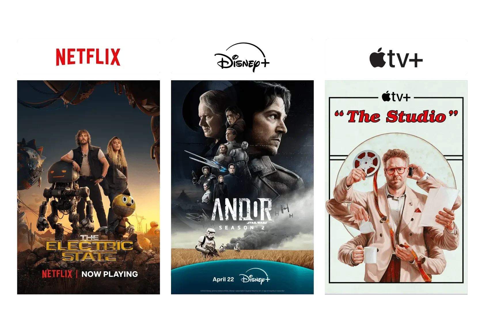 Affiches de Netflix – Emily in Paris, Disney+ – Inside Out, Apple TV+ – Wolfs et Crave – The Penguin