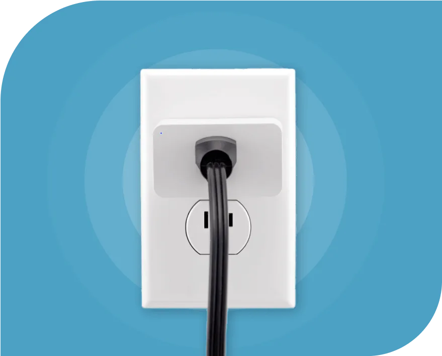 A Smart Plug in action with someone pressing the set button.