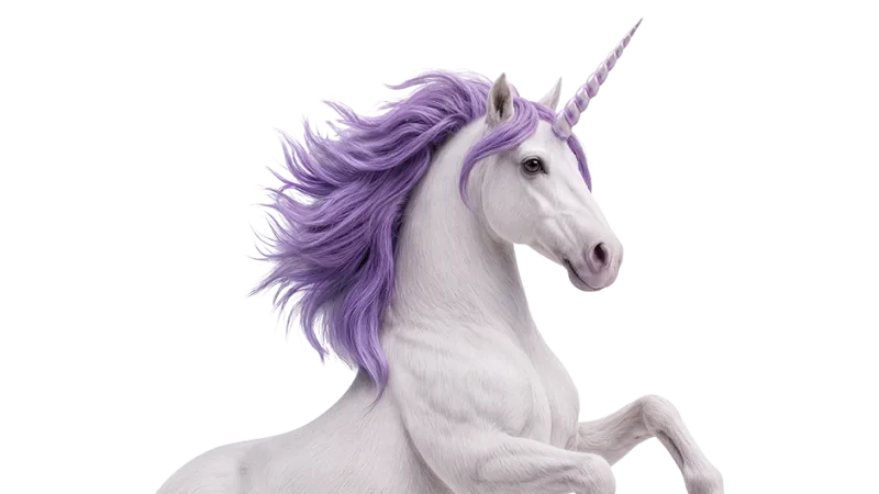 Une majestueuse licorne blanche qui se cabre.