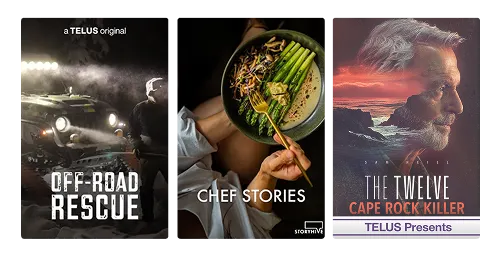 Three posters: Off-road Rescue, Chef Stories and The Twelve: Cape Rock Killer.