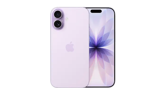 Vue avant et arrière de l'iPhone 17 en Lavande.