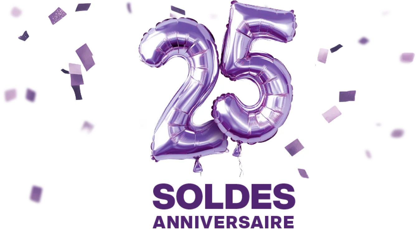 Un autocollant avec les mots « Solde du 25e anniversaire »