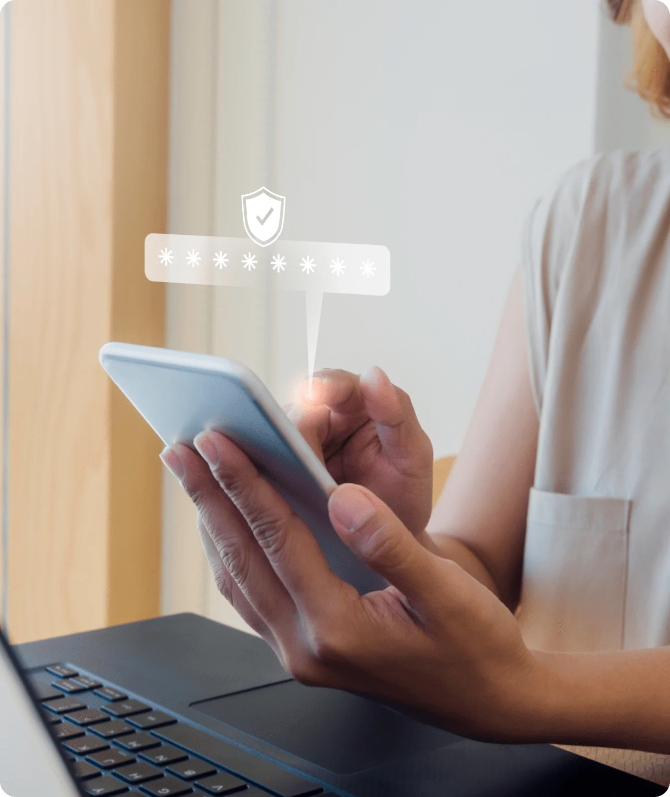 A person entering a password on their smartphone, securely using Norton Private Browser.