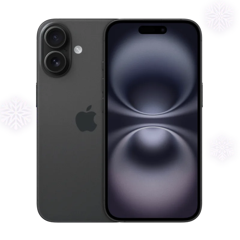 iPhone 16, front and back views.