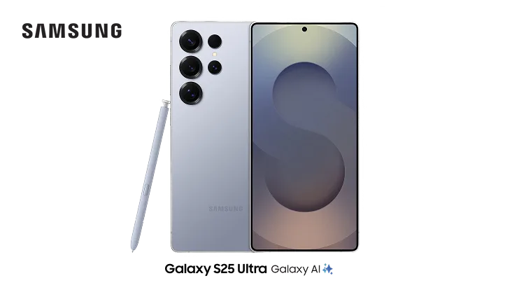 Front and back view of Samsung Galaxy S25 Ultra. 