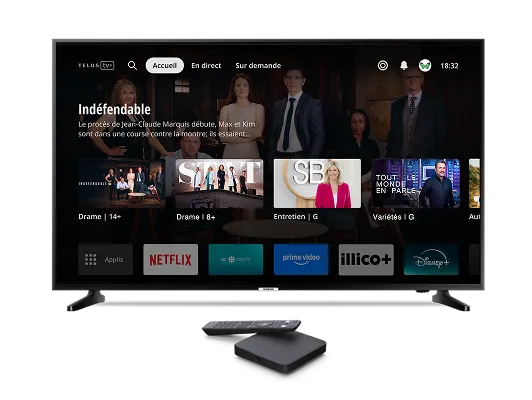 Télévision diffusant en continu du contenu populaire sur l'application TELUS TV+.