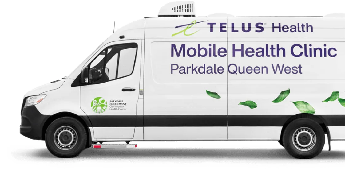 A TELUS MyCare mobile health clinic van from Parkdale Queen West
