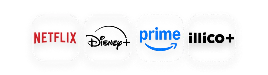 Logos for Netflix, Disney+, Prime and illico+