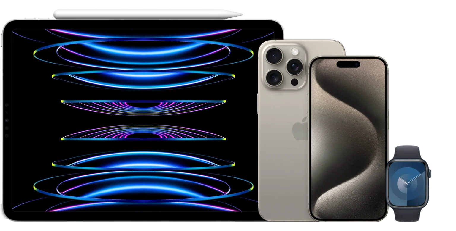 iPhone 14 Pro, iPad Pro 12.9-inch (6th generation) with Apple Pencil, iPhone 14 Pro Max and Apple Watch Series 8.
