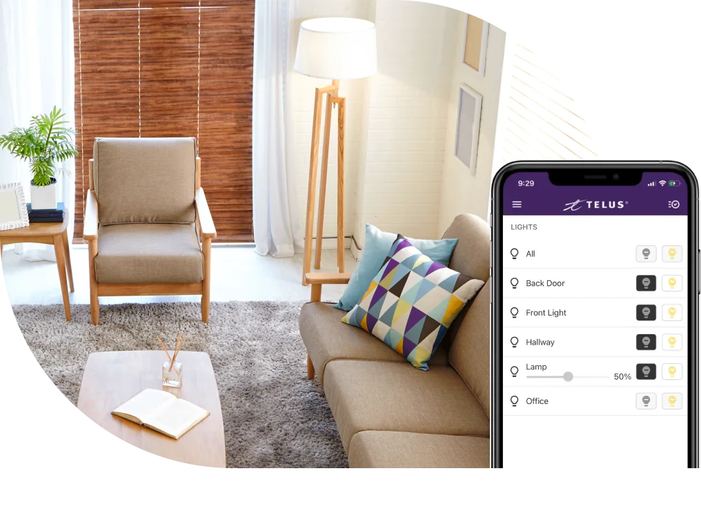 Lighting in a home controlled by the SmartHome app.