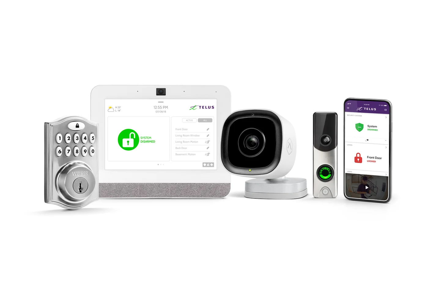 TELUS SmartHome security system enabled devices: smart lock, camera, control panel, app