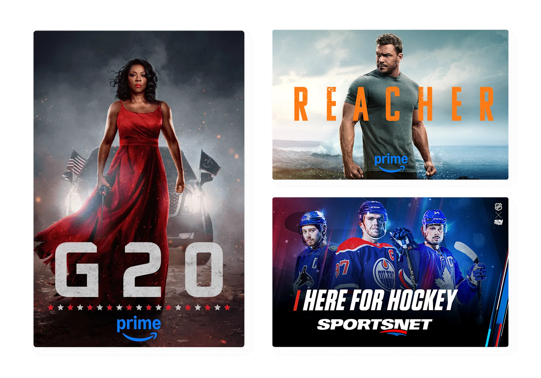 Affiches de Prime Video – Rings of Power, et de TSN NFL et Hockey