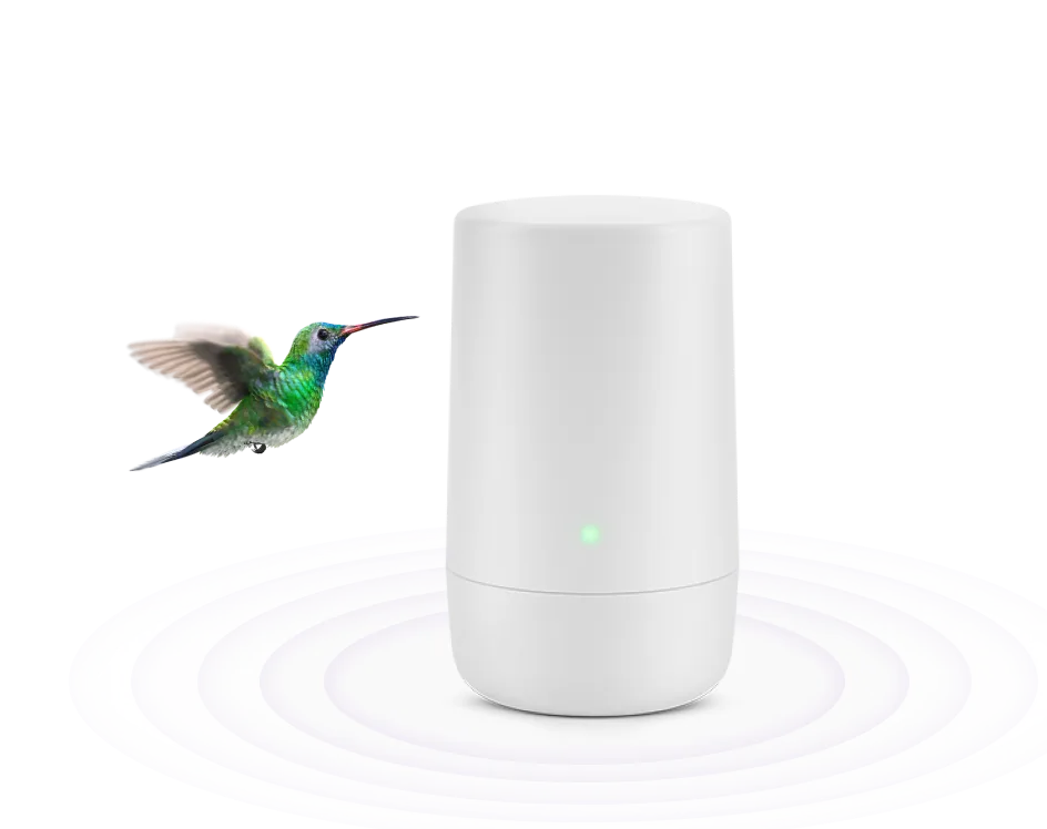 TELUS Wi-Fi hardware alongside a hummingbird.