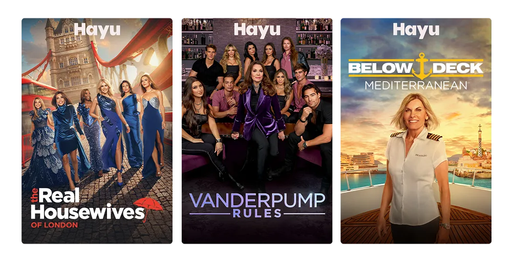Three posters: Real Housewives, Vanderpump Rules, and Below Deck.