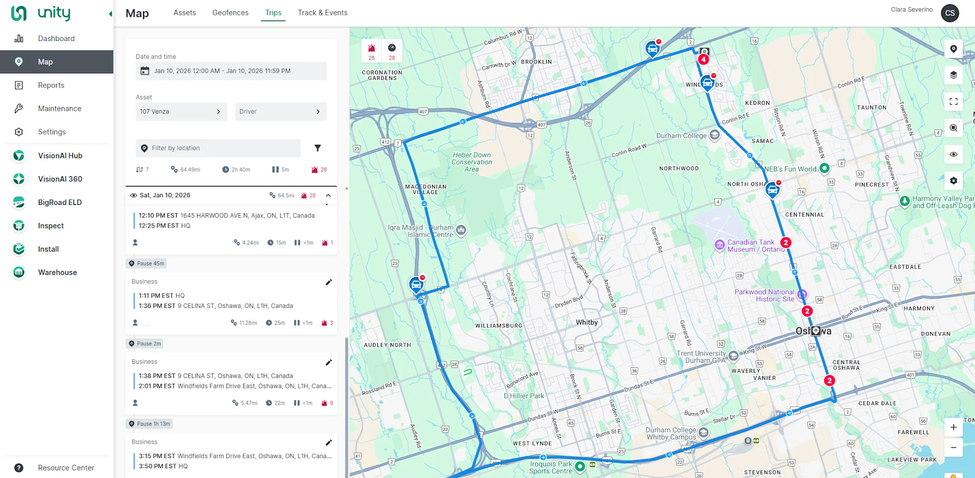 TELUS Raven fleet tracking software interface showing real-time GPS vehicle locations on map.