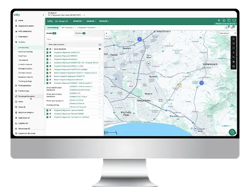 TELUS Raven fleet tracking software interface showing real-time GPS vehicle locations on map.