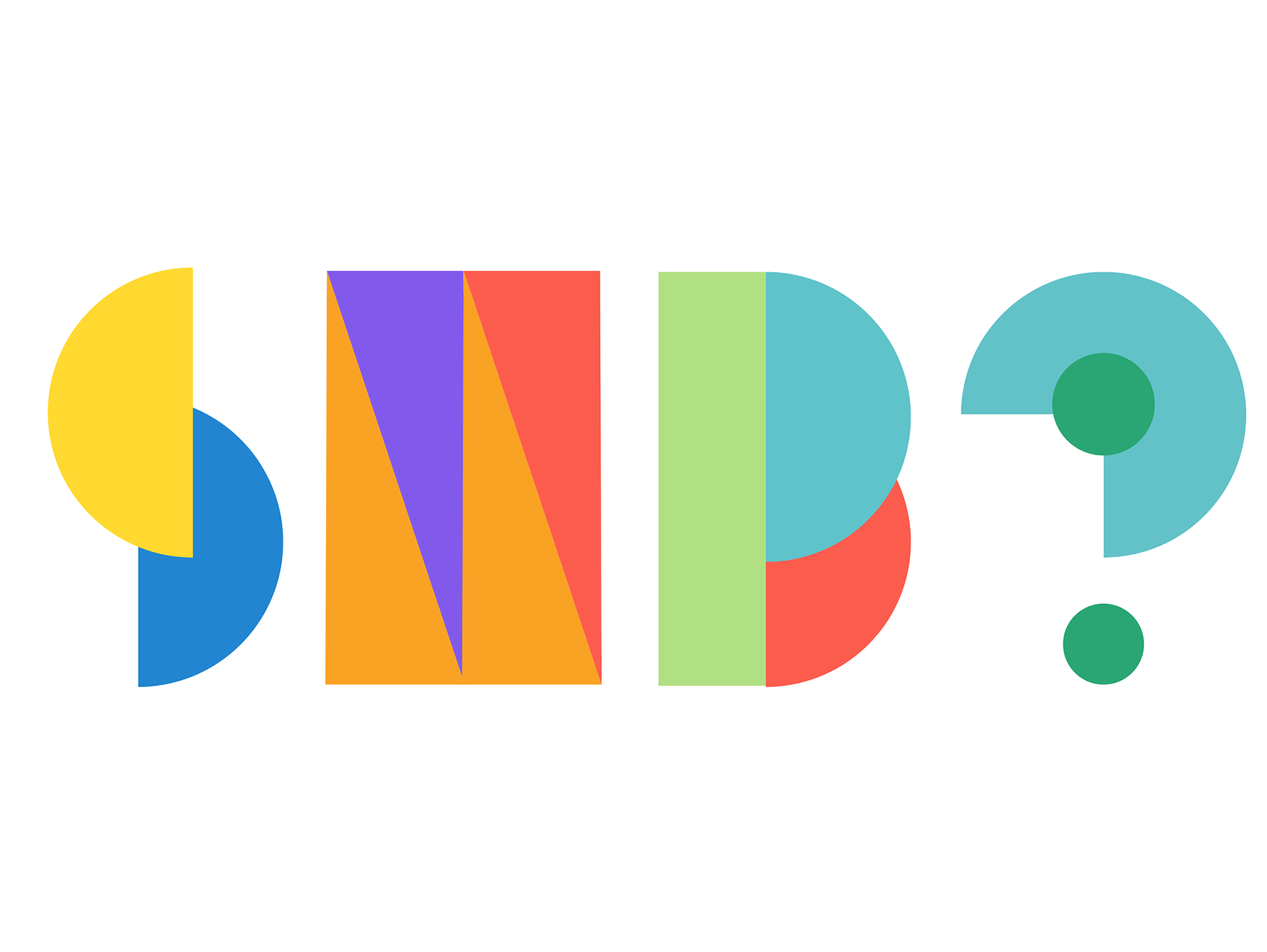 An image featuring three brightly colored shapes that represent the letters SMB followed by a question mark.