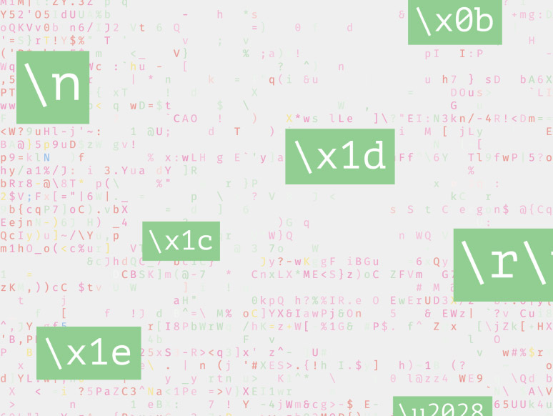 Background of different colored computer code with larger green squares with white colored code