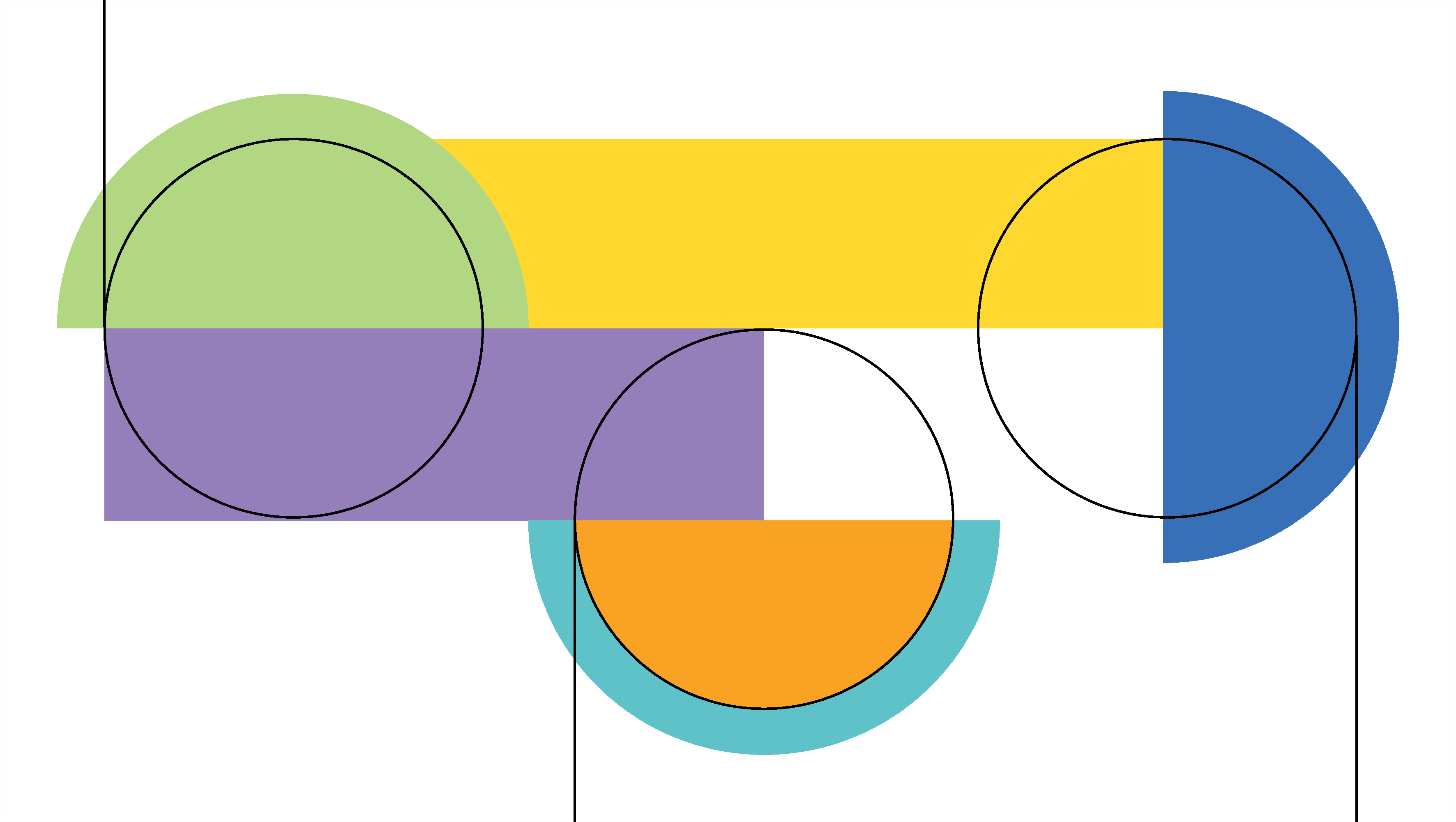 Abstract image of circles and colored rectangles.