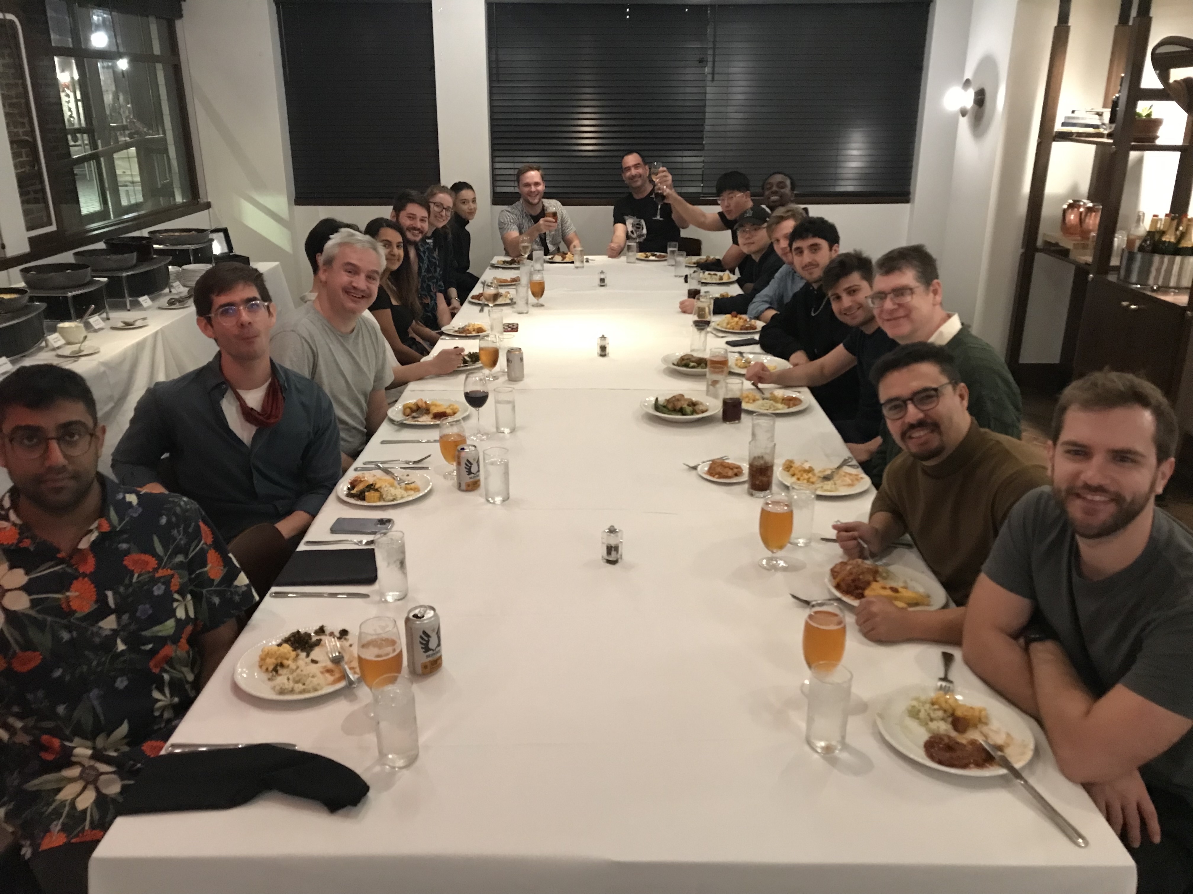 Members of Enigma's engineering and data science teams gathered for dinner during their retreat in Savannah.