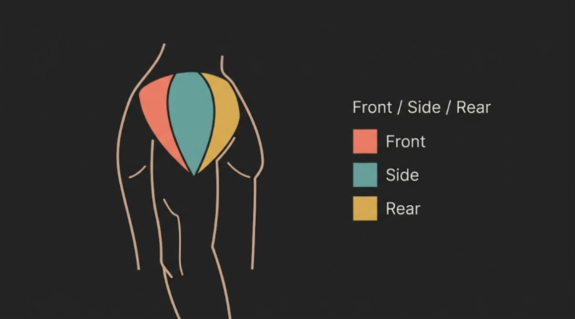 Simplified diagram of the three deltoid muscle regions in the shoulder