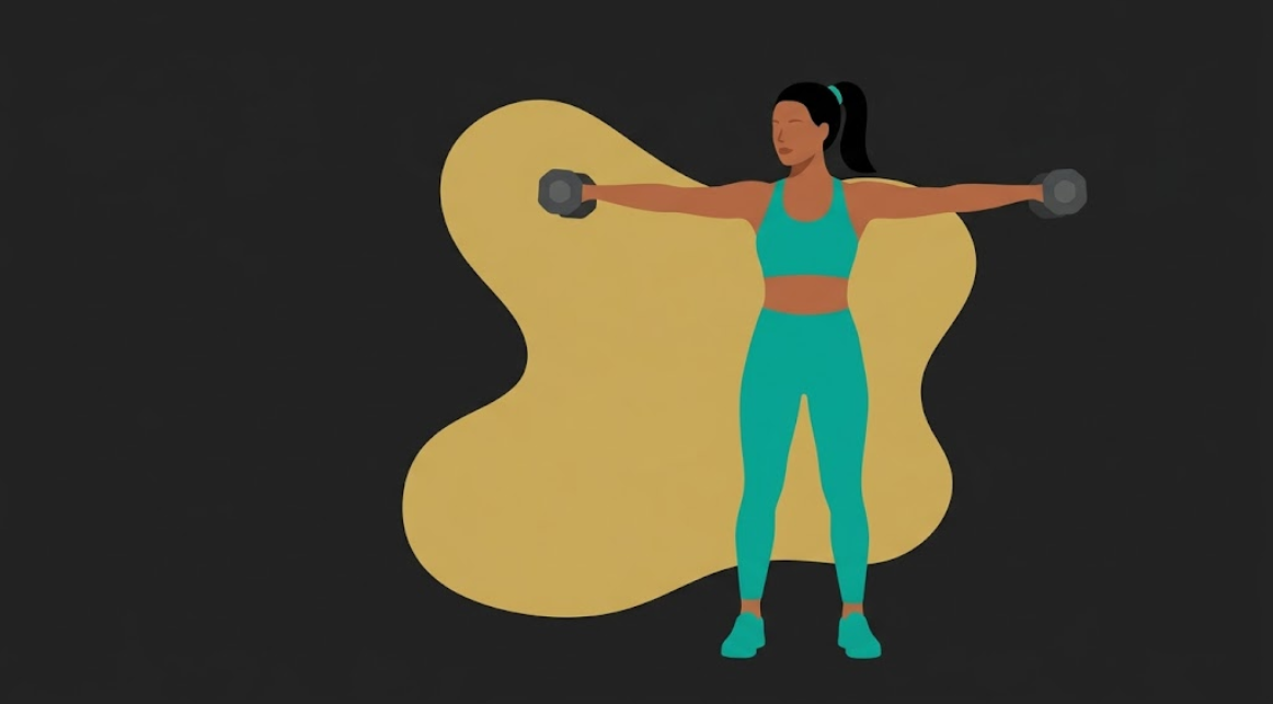 Flat illustration of a person performing a standing lateral raise exercise