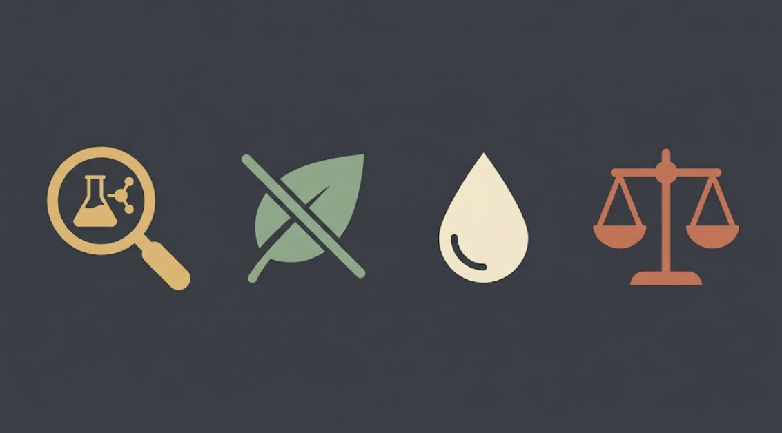 Icons representing the key checklist items for choosing a pregnancy protein powder