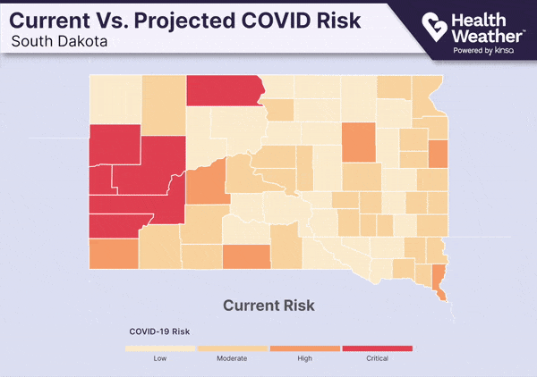 Map showing the projected changes in covid risk for South Dakota