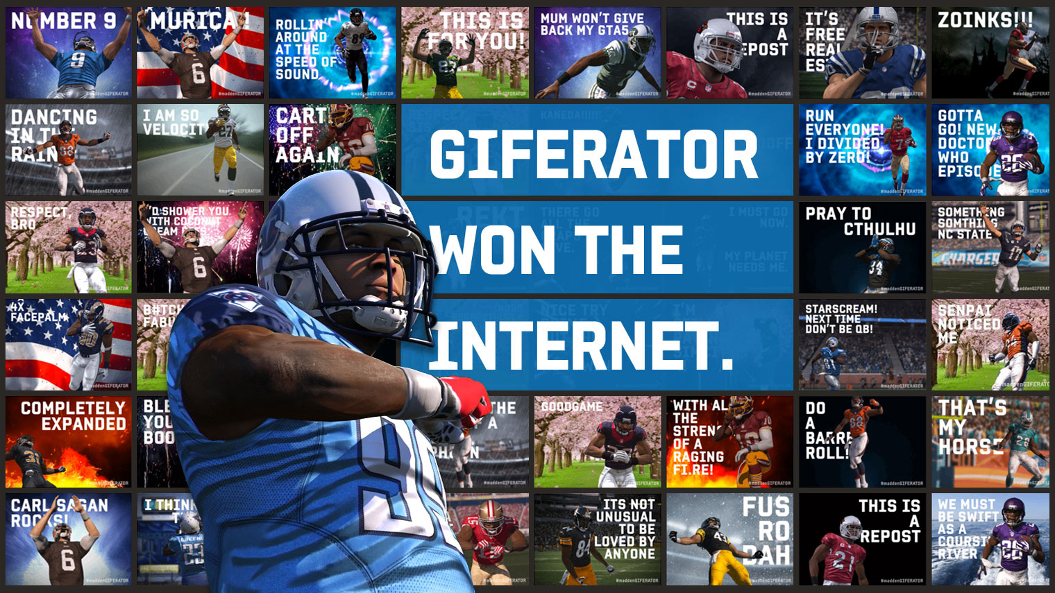 Featured image of post Giferator Madden The madden giferator is an online application developed by electronic arts to promote the 30th installment in the madden nfl series allowing users to create their own animated gifs featuring cgi